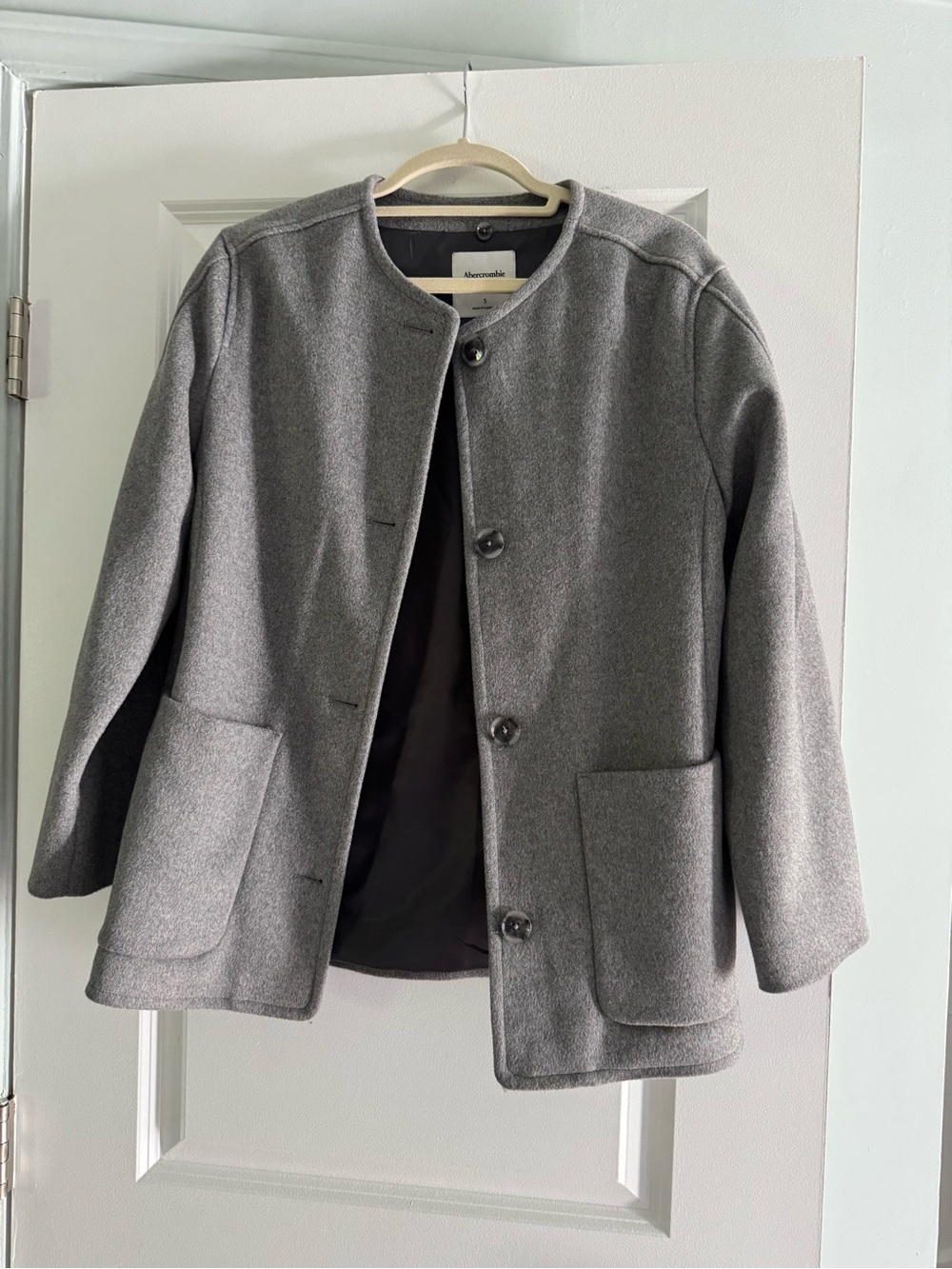 Abercrombie & Fitch Gray Collarless Wool-Blend Bomber Jacket